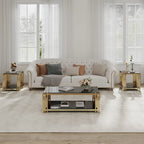 Table basse rectangulaire de 48 pouces de large avec plateau en verre, table basse double couche en acier inoxydable