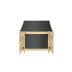 Table basse rectangulaire de 48 pouces de large avec plateau en verre, table basse double couche en acier inoxydable