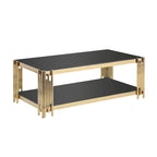 Table basse rectangulaire de 48 pouces de large avec plateau en verre, table basse double couche en acier inoxydable