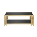 Table basse rectangulaire de 48 pouces de large avec plateau en verre, table basse double couche en acier inoxydable