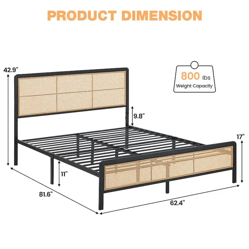 Modern Style Cane Boho Bed Frames with Led Light