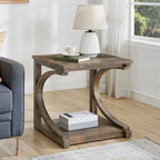 Table basse unique, table basse moderne en bois massif de 60,5 cm avec rangement, table basse en bois massif de forme spéciale