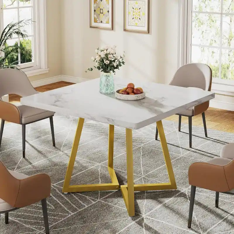 Square Dining Table for 4, 31.5 Industrial Dinner Table for Small Space