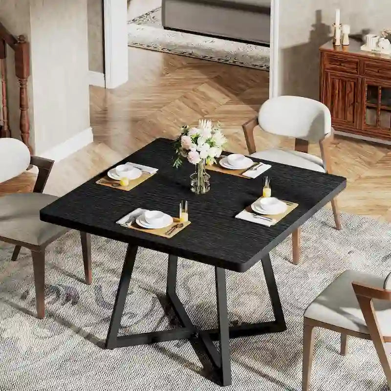 Square Dining Table for 4, 31.5 Industrial Dinner Table for Small Space