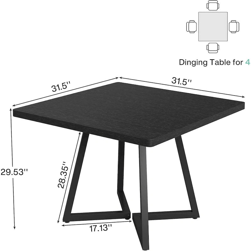 Square Dining Table for 4, 31.5 Industrial Dinner Table for Small Space