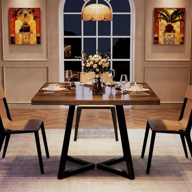 Square Dining Table for 4, 31.5 Industrial Dinner Table for Small Space