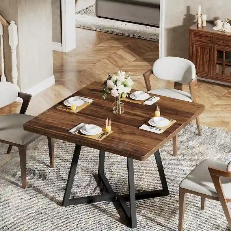Square Dining Table for 4, 31.5 Industrial Dinner Table for Small Space
