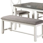 6 Piece Dining Set with Cut Out Back Chairs and Padded Bench, White and Gray