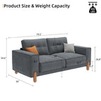 Modern Teddy Fabric Upholstered Sofa w/ Wood Legs and 2 Pillows