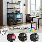 Buffet à 3 niveaux avec bande LED et support à verres, prise de courant