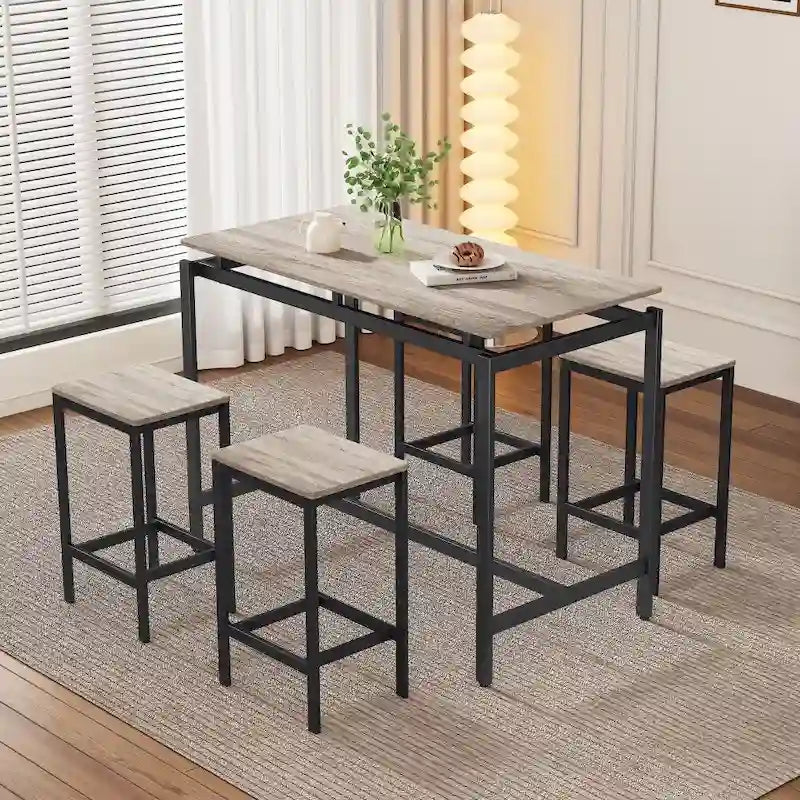 Ensemble de bar compact moderne en chêne 5 pièces