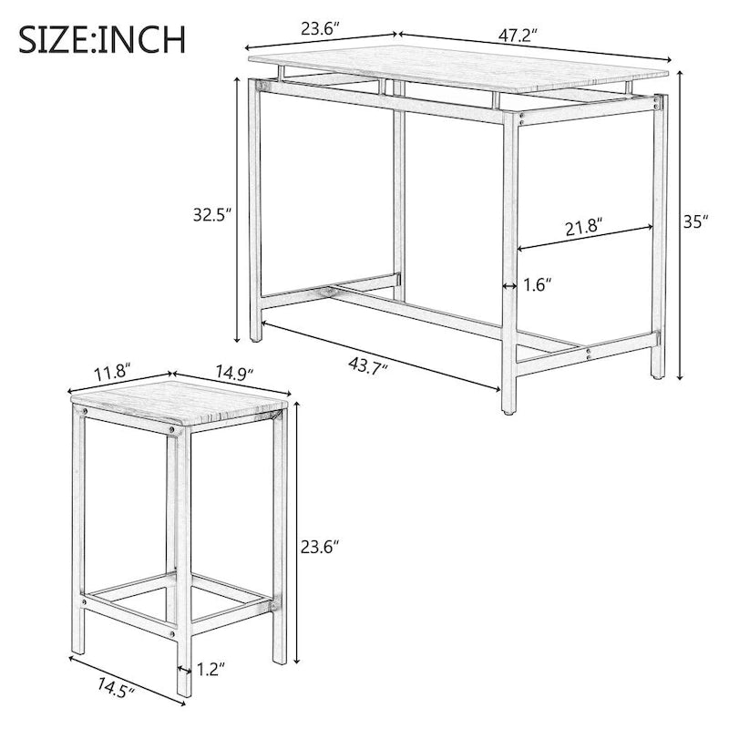 Ensemble de bar compact moderne en chêne 5 pièces
