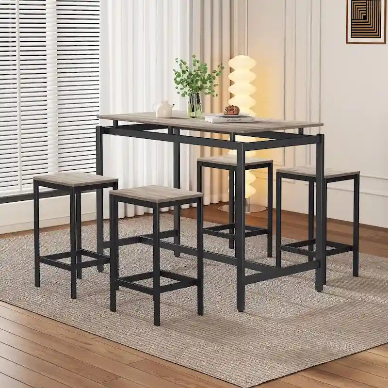 Ensemble de bar compact moderne en chêne 5 pièces