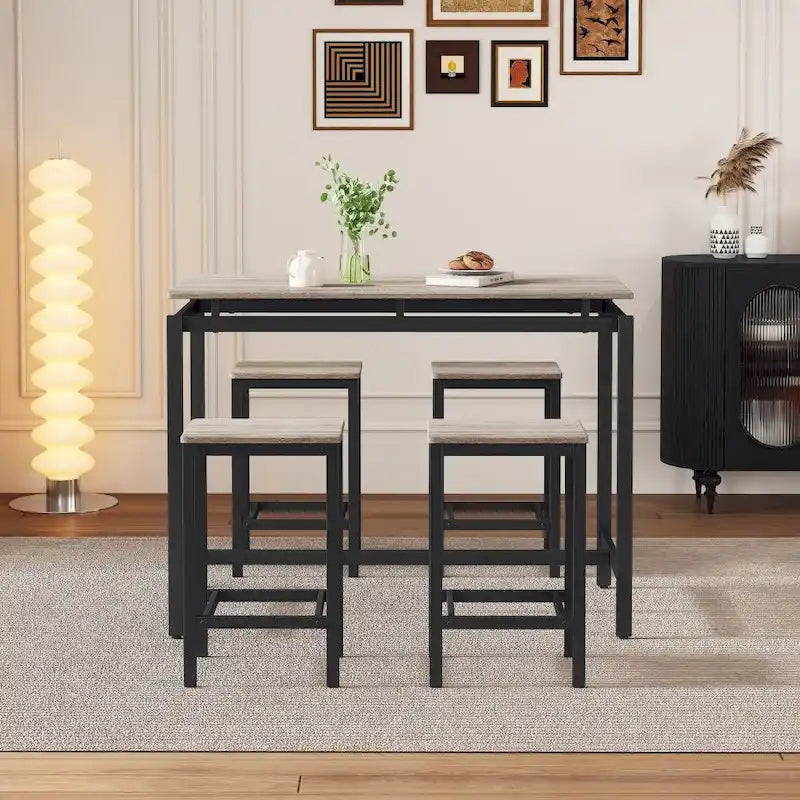 Ensemble de bar compact moderne en chêne 5 pièces