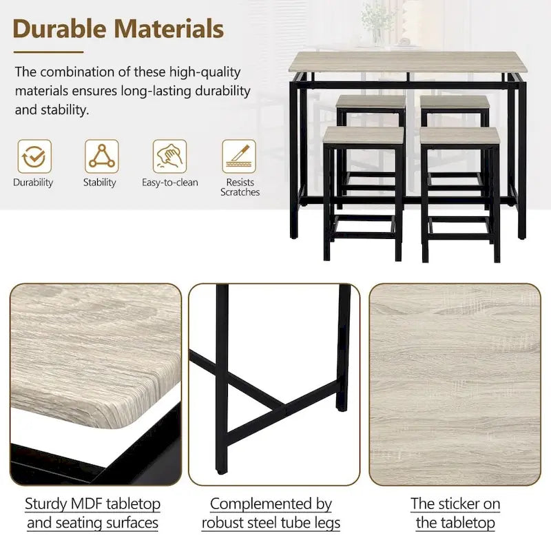 Ensemble de bar compact moderne en chêne 5 pièces