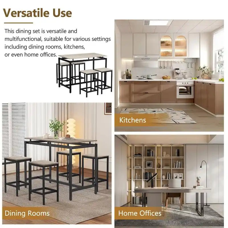 Ensemble de bar compact moderne en chêne 5 pièces