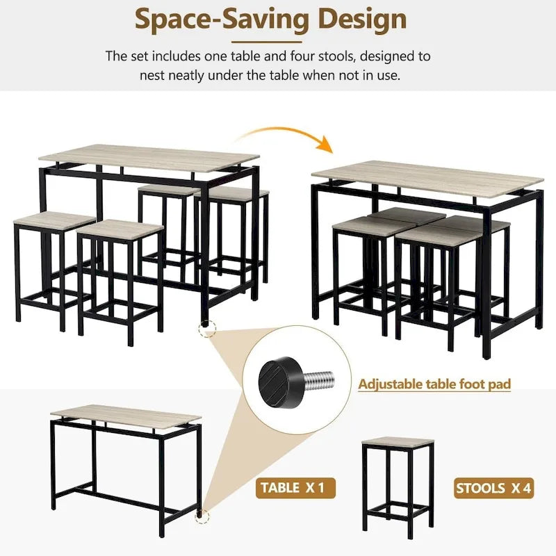 Ensemble de bar compact moderne en chêne 5 pièces