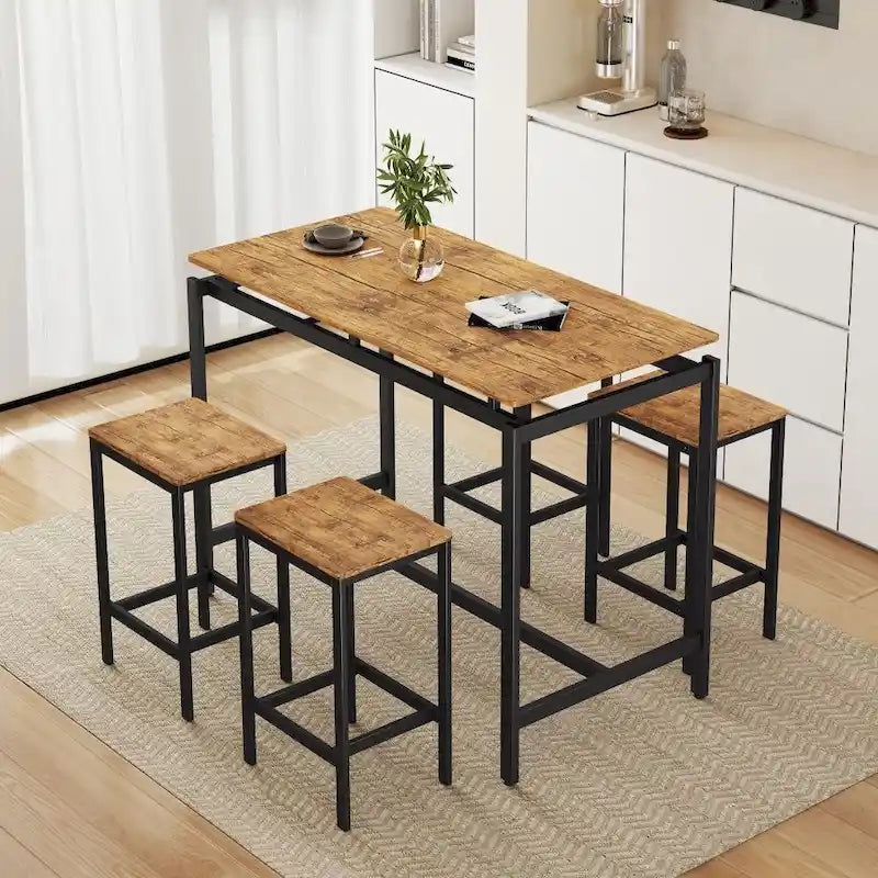 Ensemble de bar compact moderne en chêne 5 pièces