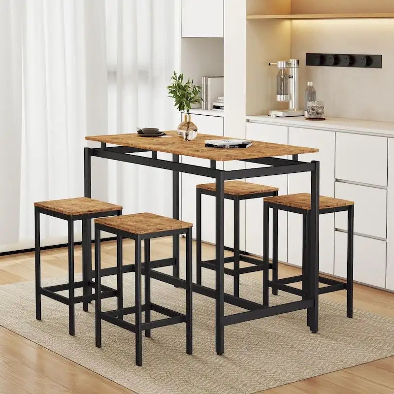 Ensemble de bar compact moderne en chêne 5 pièces