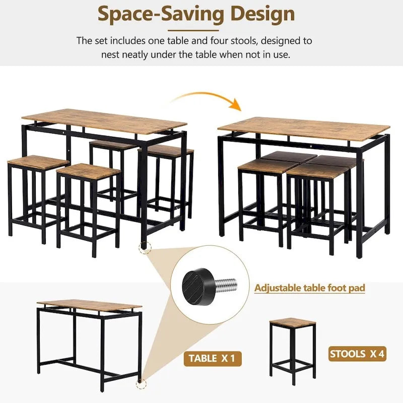 Ensemble de bar compact moderne en chêne 5 pièces