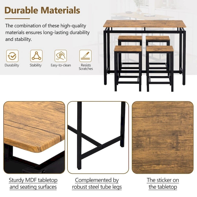 Ensemble de bar compact moderne en chêne 5 pièces
