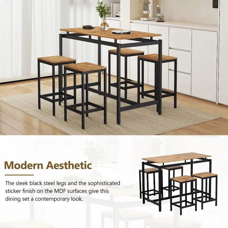 Ensemble de bar compact moderne en chêne 5 pièces
