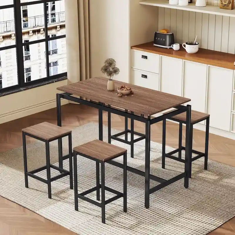 Ensemble de bar compact moderne en chêne 5 pièces