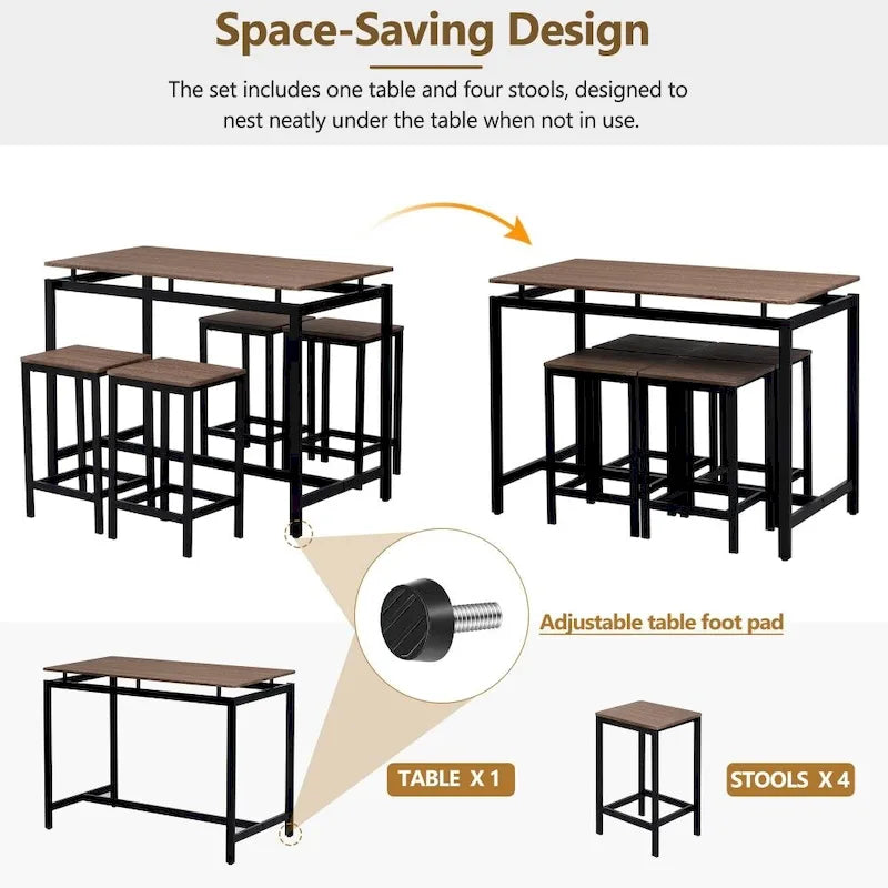 Ensemble de bar compact moderne en chêne 5 pièces