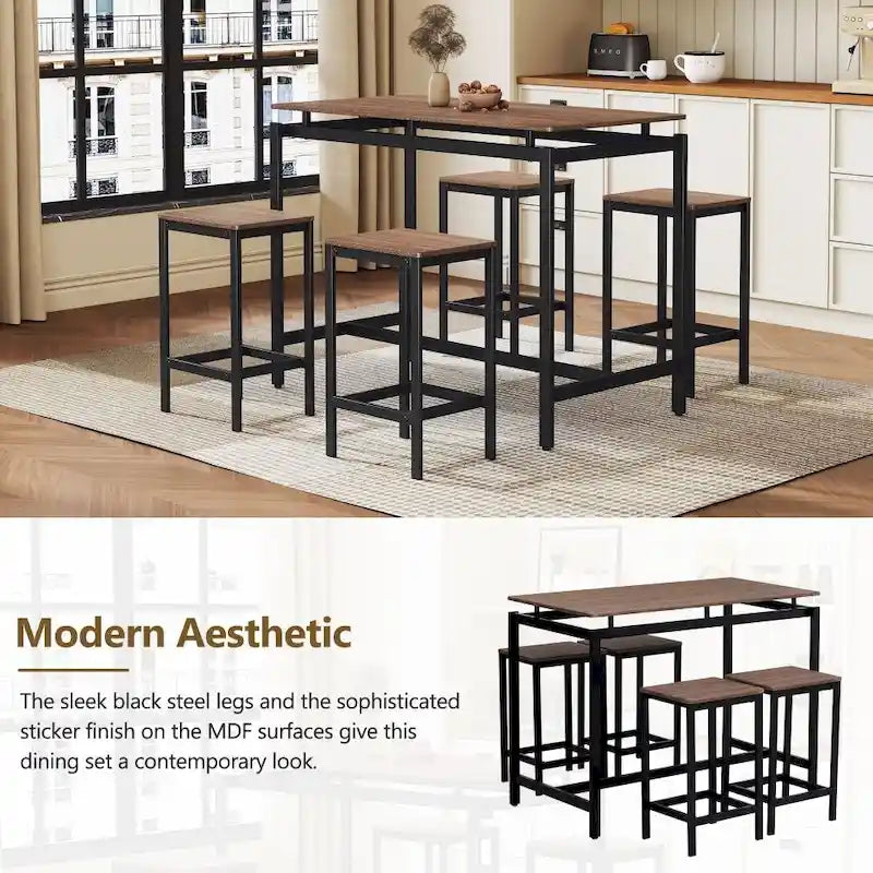 Ensemble de bar compact moderne en chêne 5 pièces