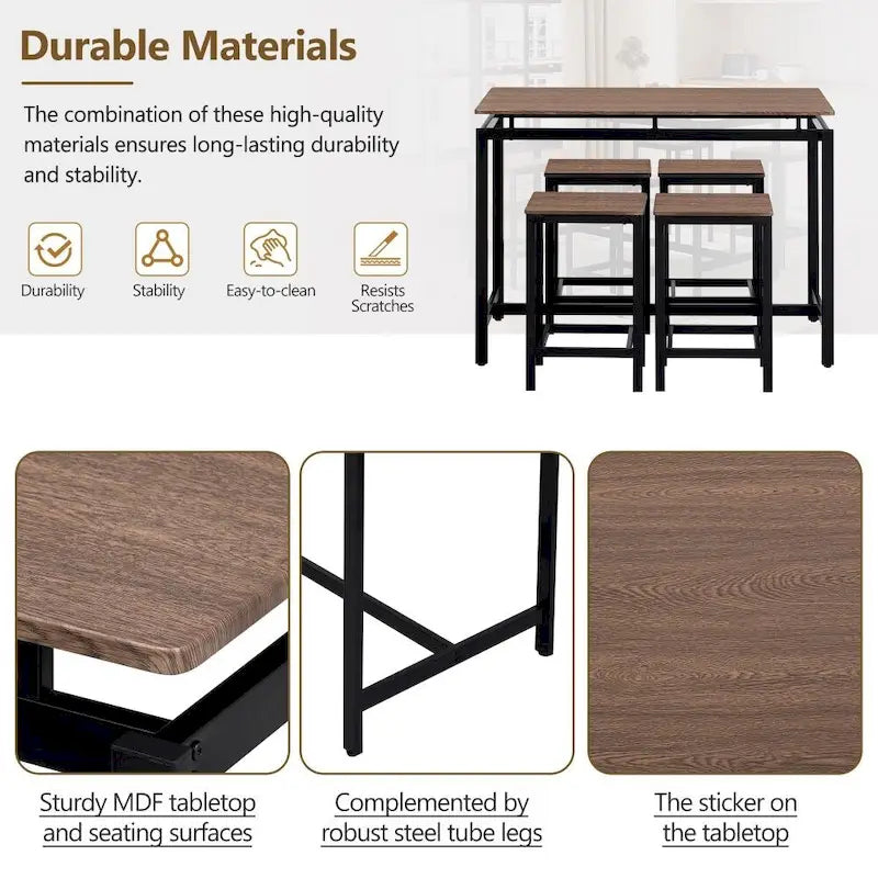 Ensemble de bar compact moderne en chêne 5 pièces