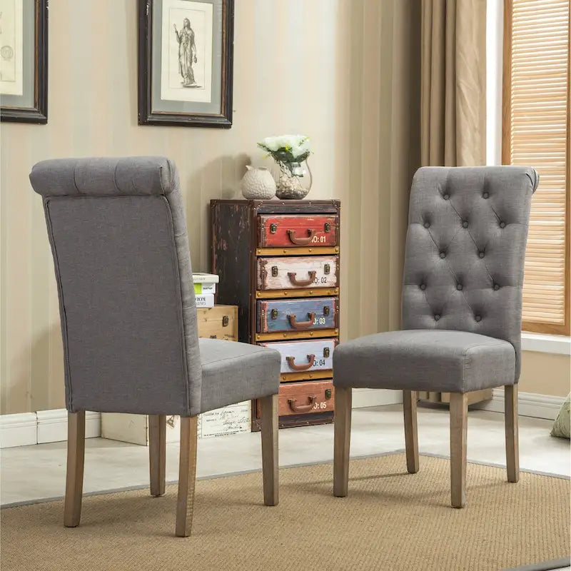 7-piece Dining Set, Turned-Leg Dining Table with 6 Tufted Chairs