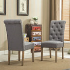 7-piece Dining Set, Turned-Leg Dining Table with 6 Tufted Chairs