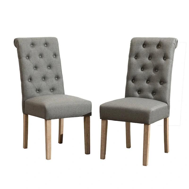 7-piece Dining Set, Turned-Leg Dining Table with 6 Tufted Chairs