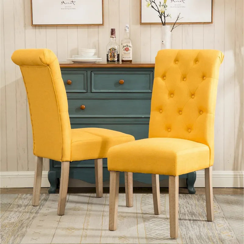 7-piece Dining Set, Turned-Leg Dining Table with 6 Tufted Chairs