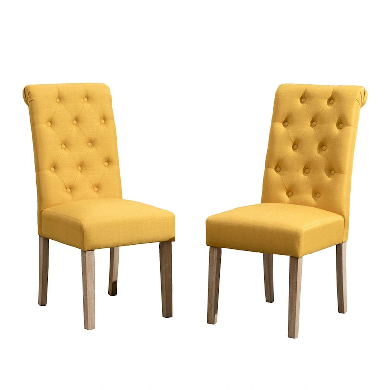 7-piece Dining Set, Turned-Leg Dining Table with 6 Tufted Chairs