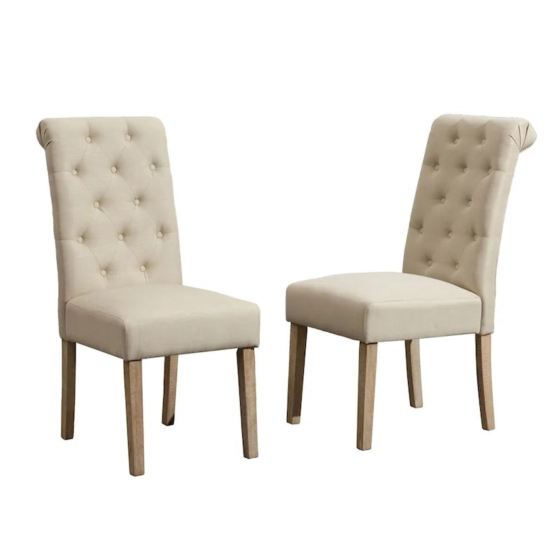 7-piece Dining Set, Turned-Leg Dining Table with 6 Tufted Chairs