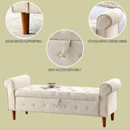 Banc de rangement capitonné à 62 boutons pour chambre à coucher, pouf moderne en tissu, banc de fenêtre, design à accoudoirs roulés pour chambre à coucher