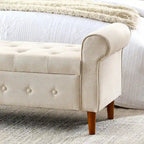 Banc de rangement capitonné à 62 boutons pour chambre à coucher, pouf moderne en tissu, banc de fenêtre, design à accoudoirs roulés pour chambre à coucher