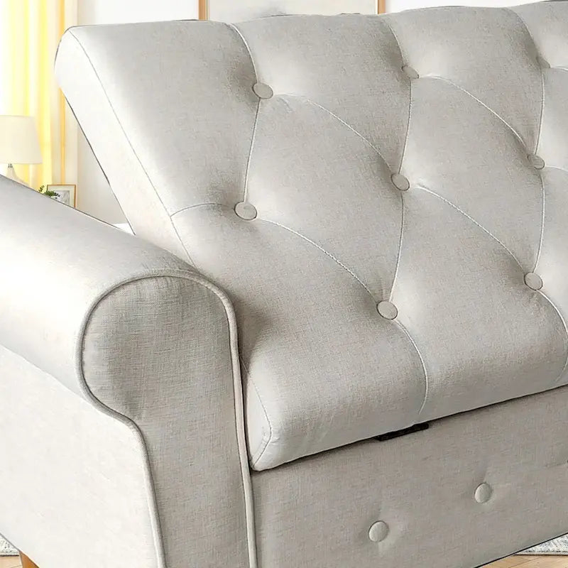 Banc de rangement capitonné à 62 boutons pour chambre à coucher, pouf moderne en tissu, banc de fenêtre, design à accoudoirs roulés pour chambre à coucher
