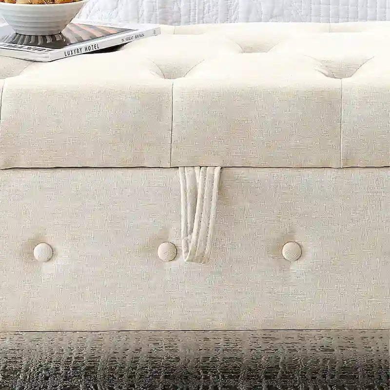 Banc de rangement capitonné à 62 boutons pour chambre à coucher, pouf moderne en tissu, banc de fenêtre, design à accoudoirs roulés pour chambre à coucher