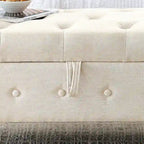 Banc de rangement capitonné à 62 boutons pour chambre à coucher, pouf moderne en tissu, banc de fenêtre, design à accoudoirs roulés pour chambre à coucher