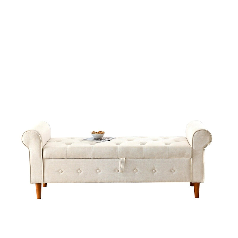 Banc de rangement capitonné à 62 boutons pour chambre à coucher, pouf moderne en tissu, banc de fenêtre, design à accoudoirs roulés pour chambre à coucher