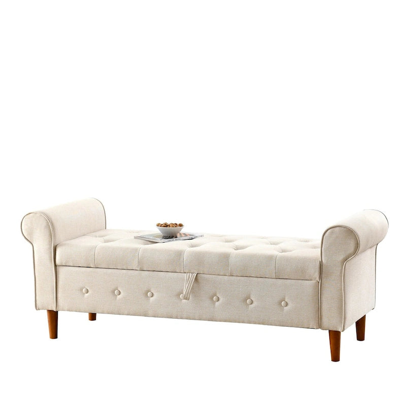 Banc de rangement capitonné à 62 boutons pour chambre à coucher, pouf moderne en tissu, banc de fenêtre, design à accoudoirs roulés pour chambre à coucher