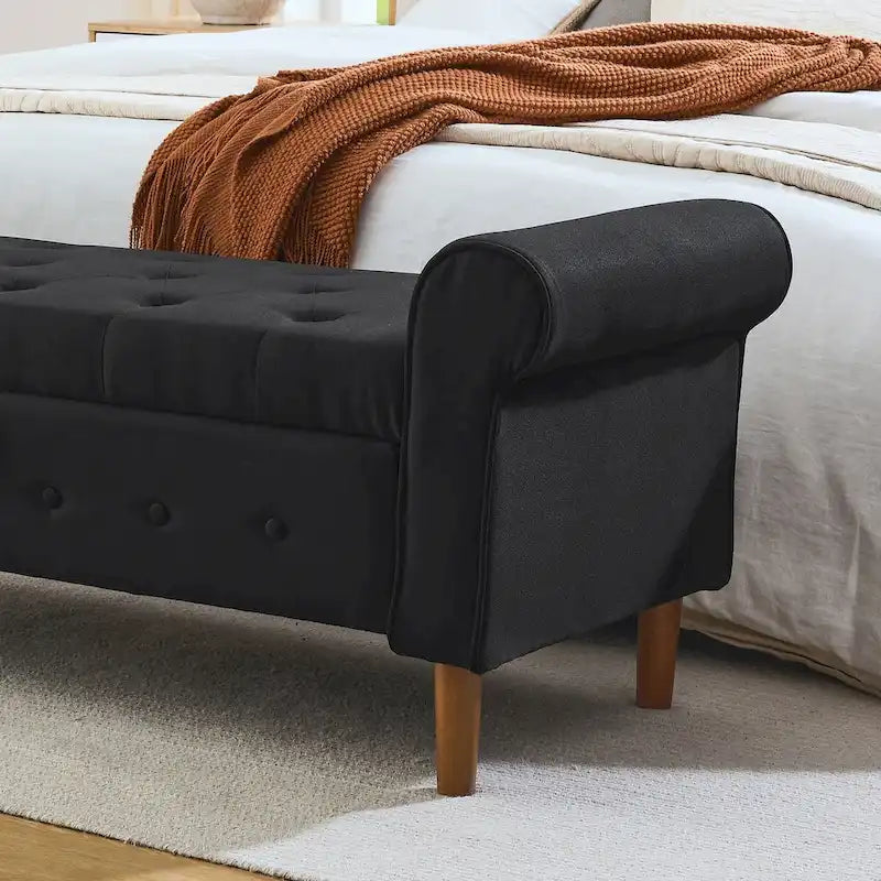 Banc de rangement capitonné à 62 boutons pour chambre à coucher, pouf moderne en tissu, banc de fenêtre, design à accoudoirs roulés pour chambre à coucher
