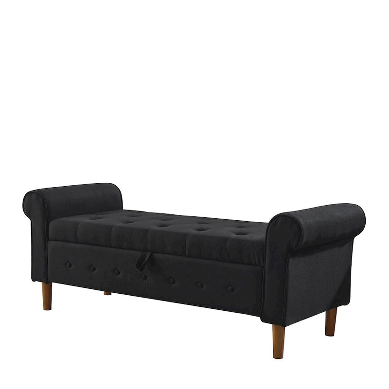 Banc de rangement capitonné à 62 boutons pour chambre à coucher, pouf moderne en tissu, banc de fenêtre, design à accoudoirs roulés pour chambre à coucher