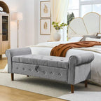Banc de rangement capitonné à 62 boutons pour chambre à coucher, pouf moderne en tissu, banc de fenêtre, design à accoudoirs roulés pour chambre à coucher