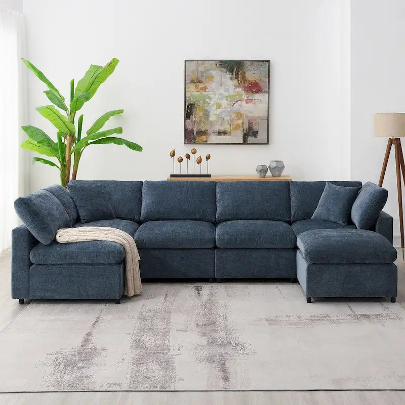 Canapé modulable en chenille en U convertible avec pouf