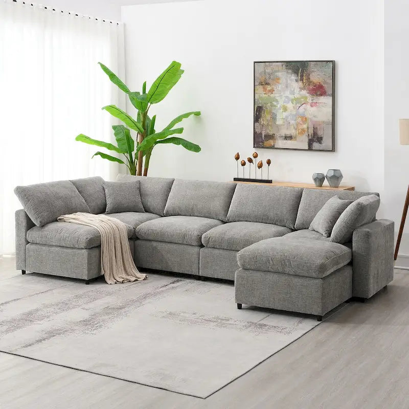 Canapé modulable en chenille en U convertible avec pouf