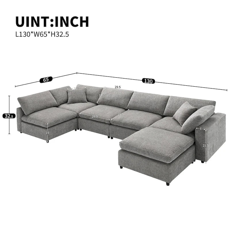 Canapé modulable en chenille en U convertible avec pouf