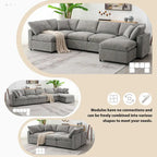 Canapé modulable en chenille en U convertible avec pouf